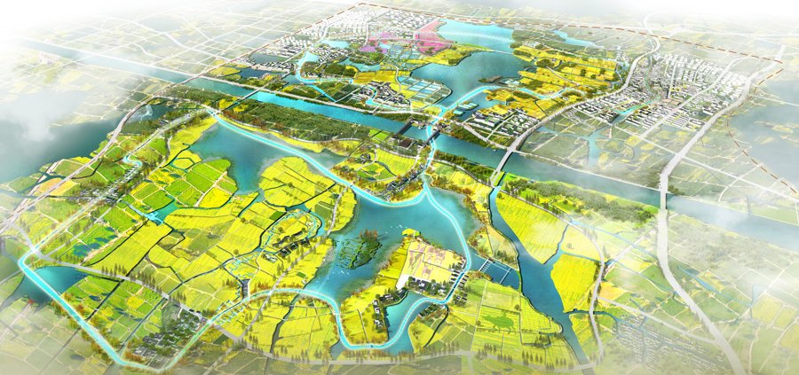 水乡客厅鸟瞰图。